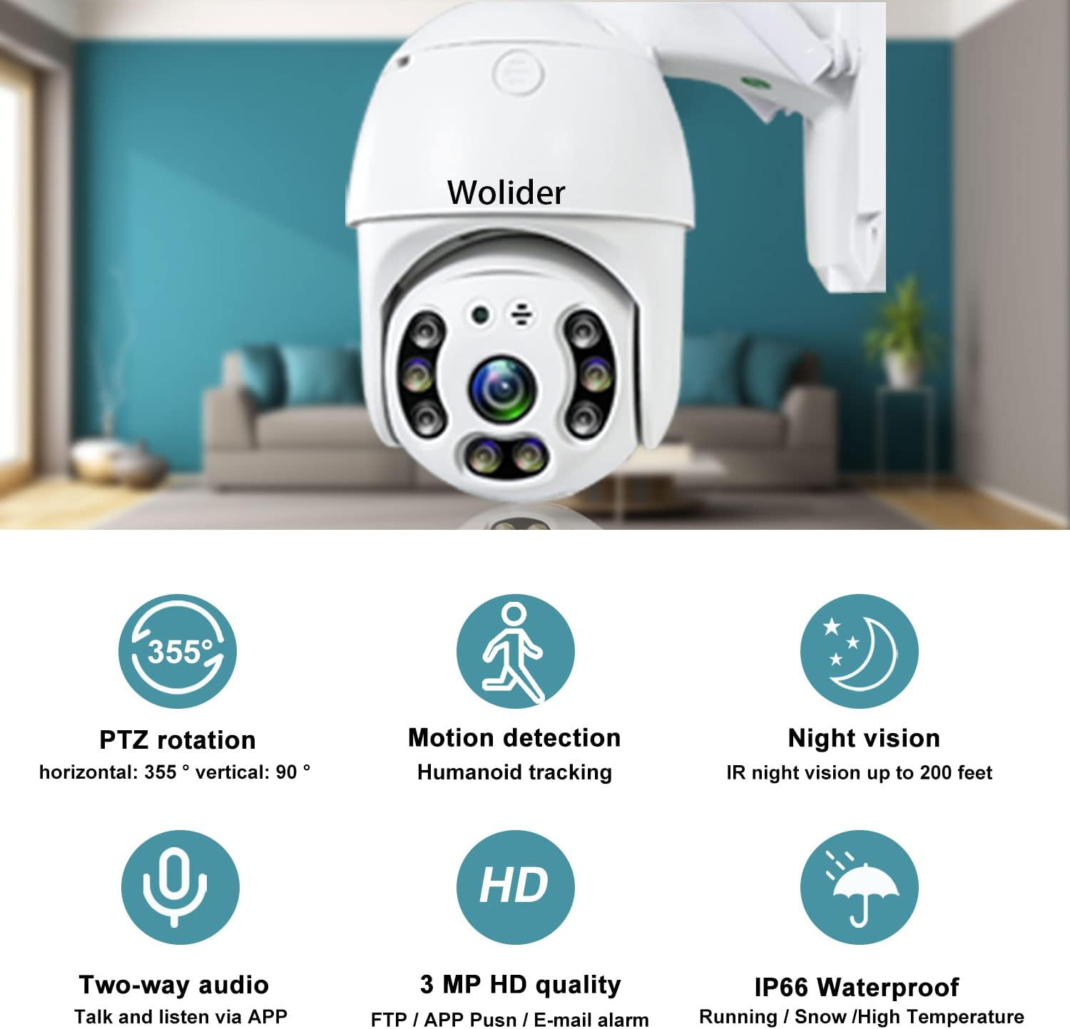 Outdoor WiFi Security Camera 2K 3MP with Motion Detection, Auto Tracking, 2-Way Audio, Color Night Vision, Weatherproof X8715
