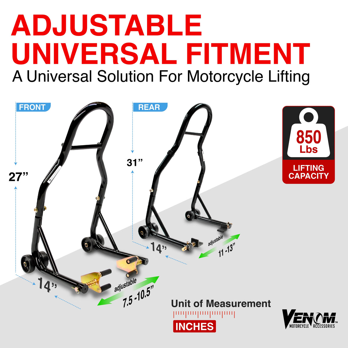 Universal Motorcycle Front Fork & Rear Paddle Combo Wheel Lift Stands Z537157