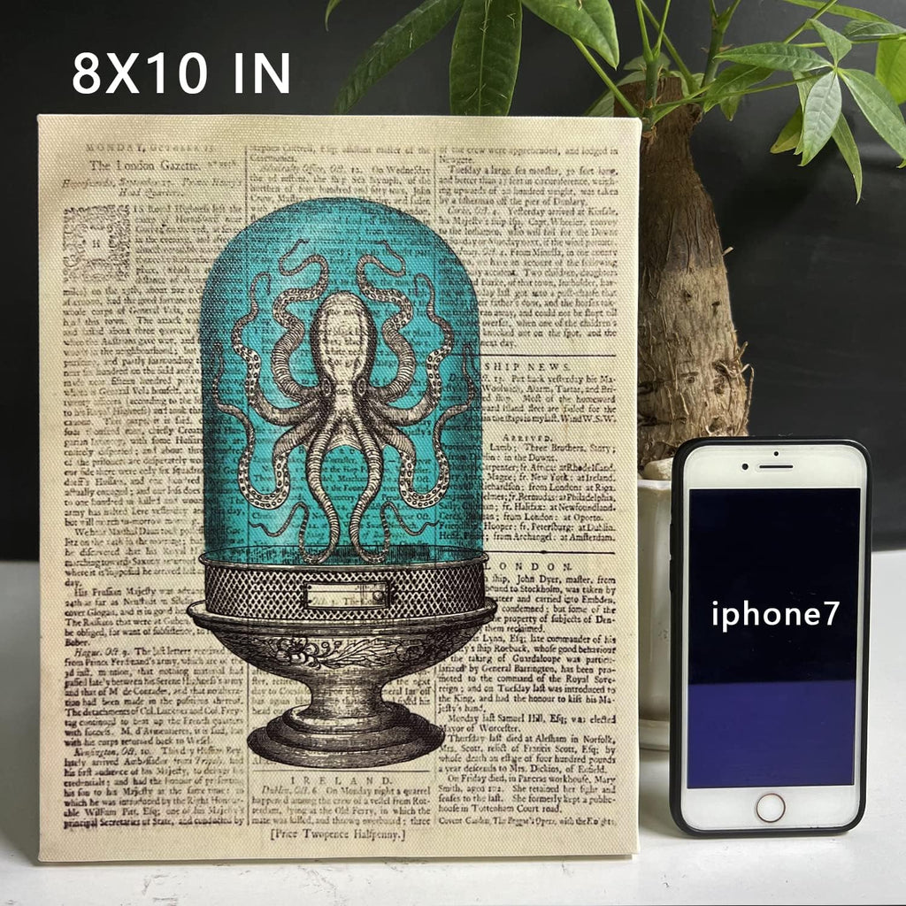 Octopus Nautical Bathroom Wall Decor, 8x10 inch Set of 4 Canvas Wall Art P2407