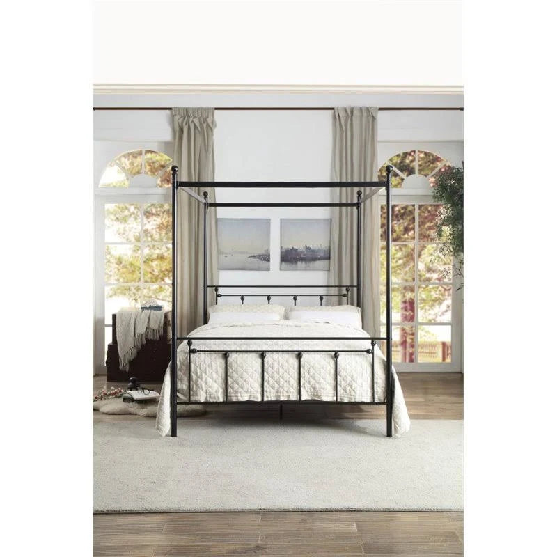 Black Metal Canopy Queen Bed E574