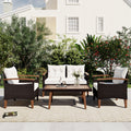4-Piece PE Rattan Outdoor Sofa Set with Wood Table and Legs J1600