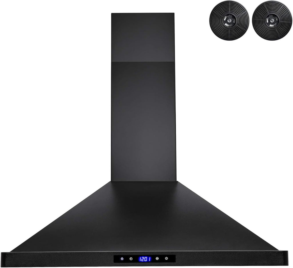 Black Painted Stainless Steel Range Hood with Lights and Carbon Filters Z8568