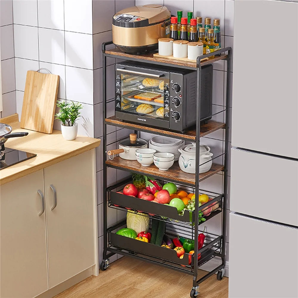 5 Tier Rolling Utility Trolley Cart with Sliding Drawers U10964