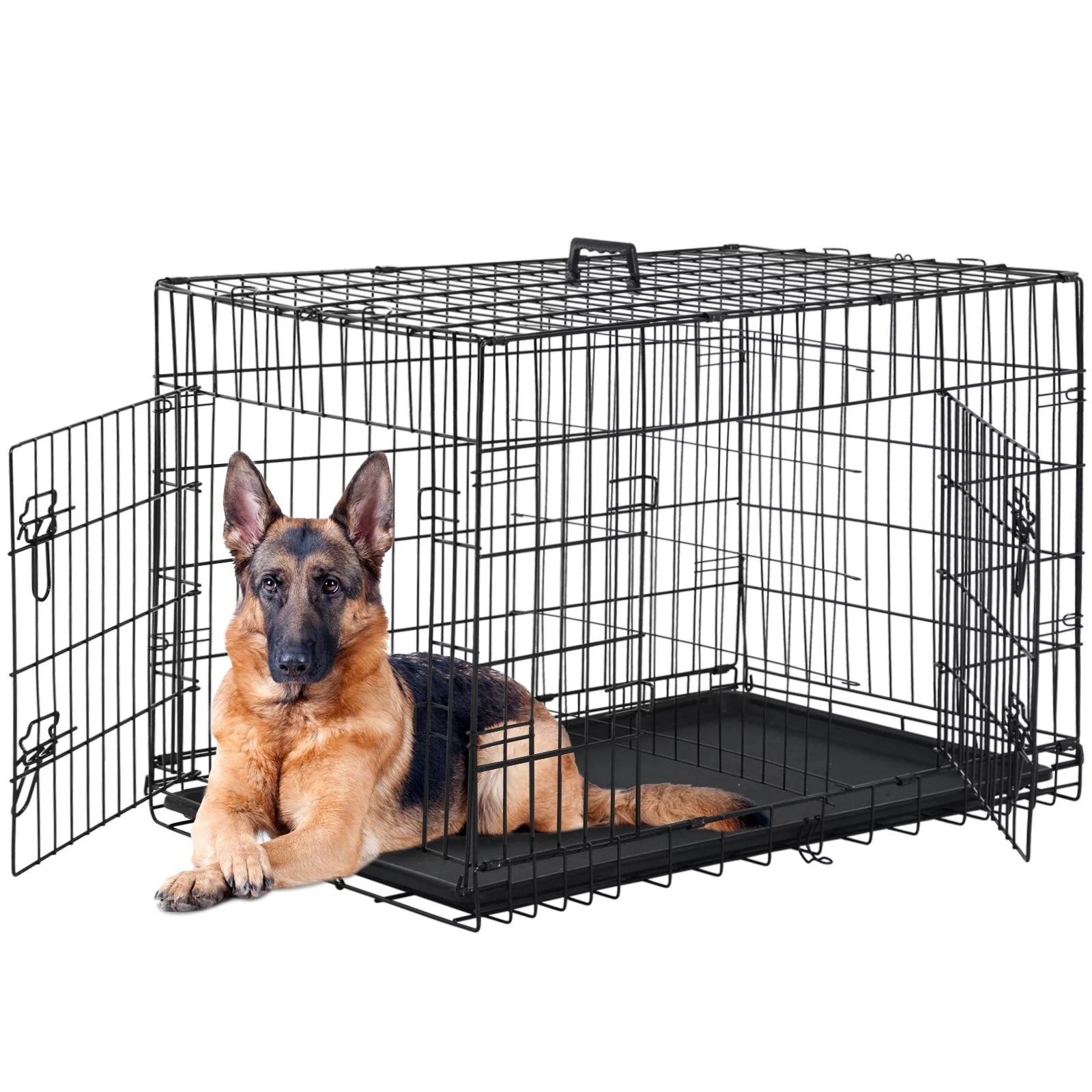 Black 42 inch Folding Wire Dog Crate with Divider and Double Door V979