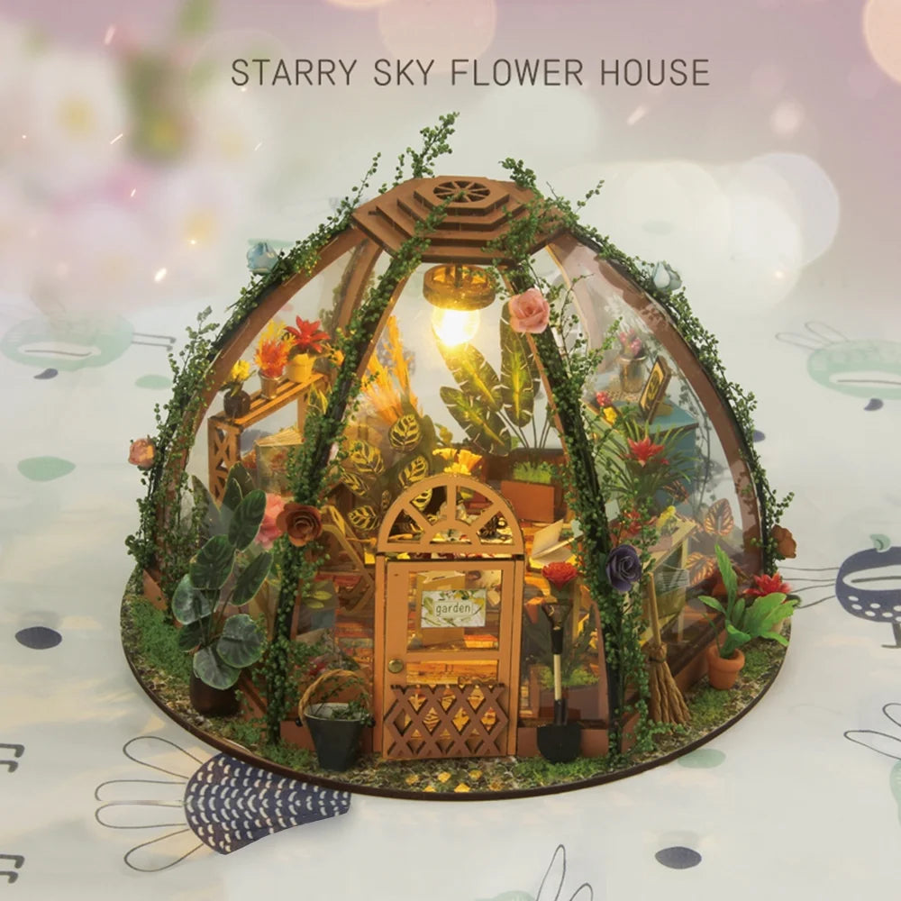 DIY Miniature Dollhouse Kit Wooden Flower Green House F8667