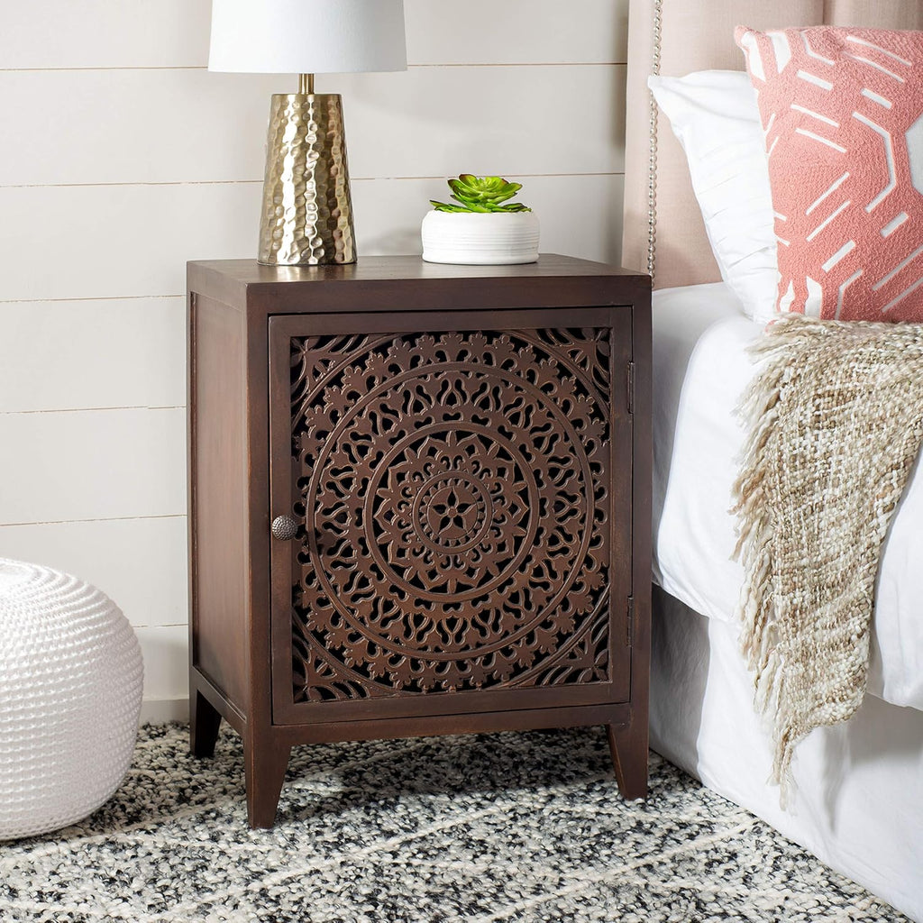 Grey Walnut 1-door Carved Nightstand Y26158