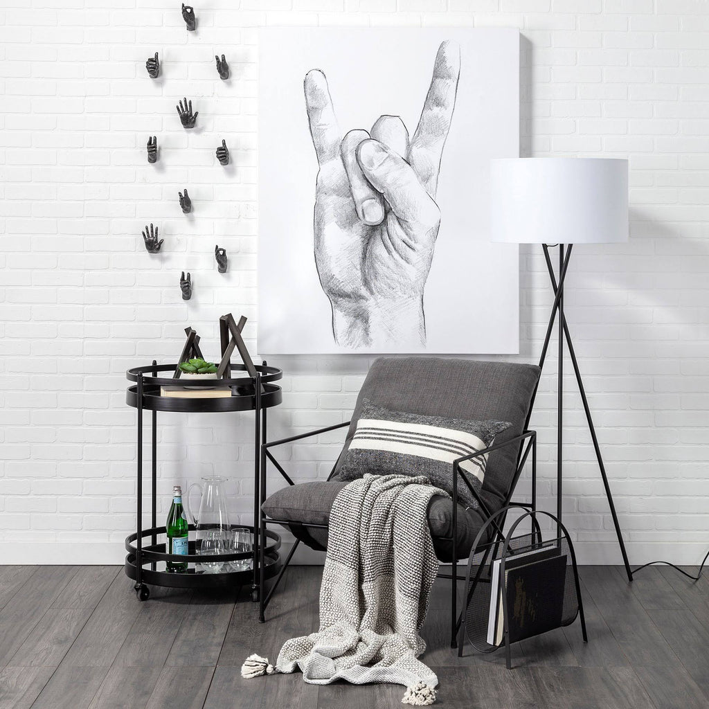 Black Metal White Fabric Shade Floor Lamp Y958686