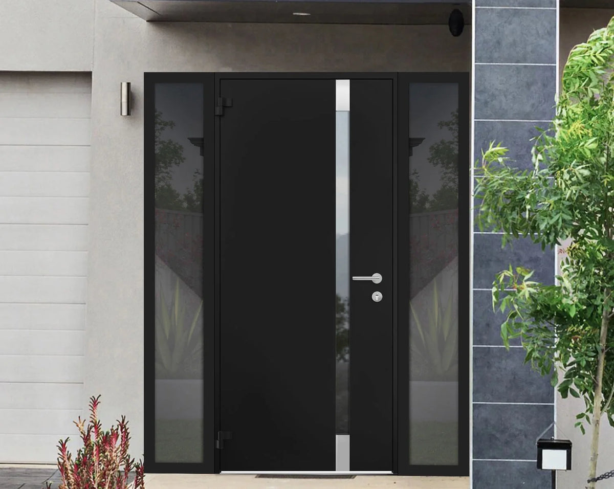 Black Steel Prehung Door with 2 Side Windows, 36" x 80" Right-hand Inswing K3623