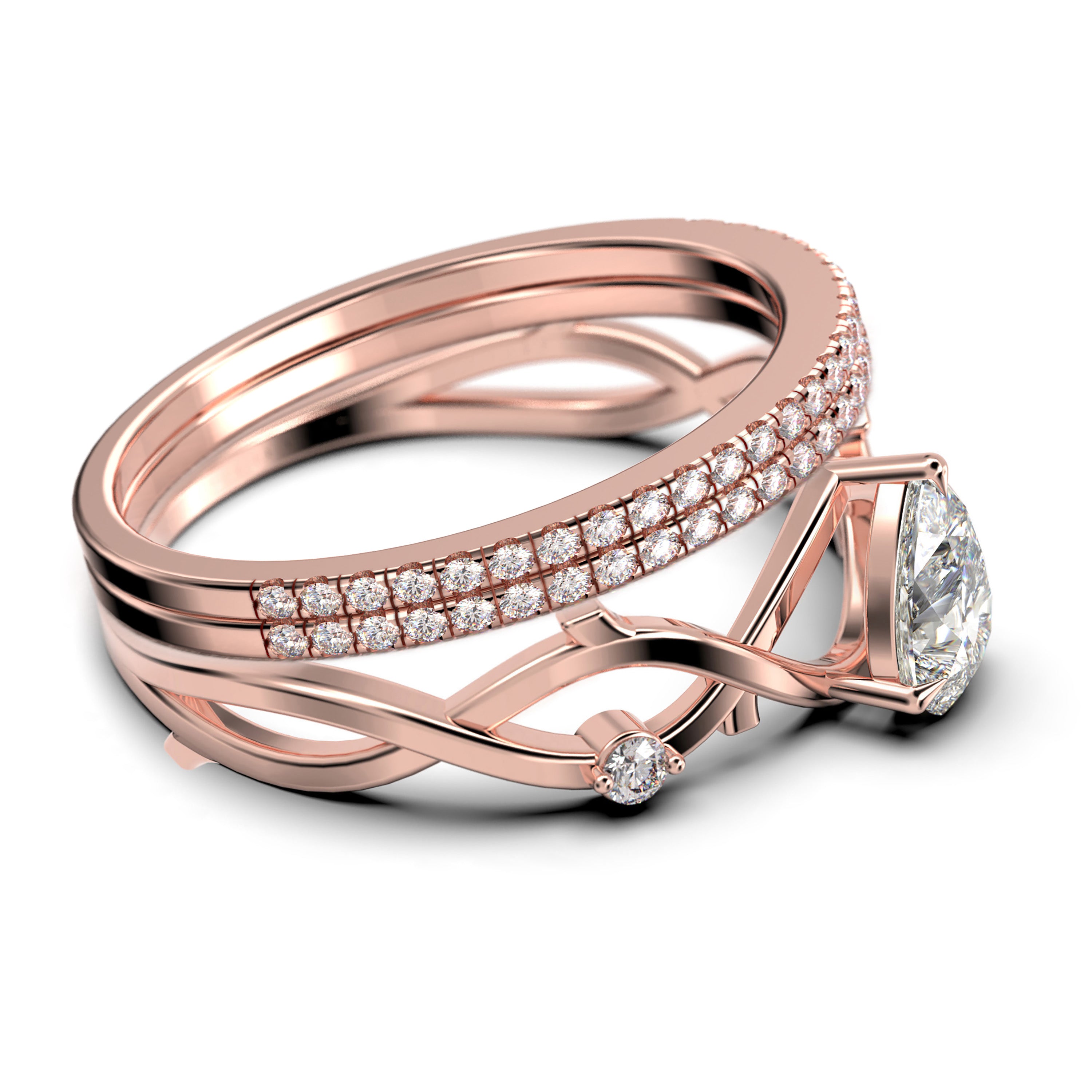 2.10 Carat Pear Cut Moissanite Engagement Ring in 925 Sterling Silver with 18k Rose Gold Plating R851