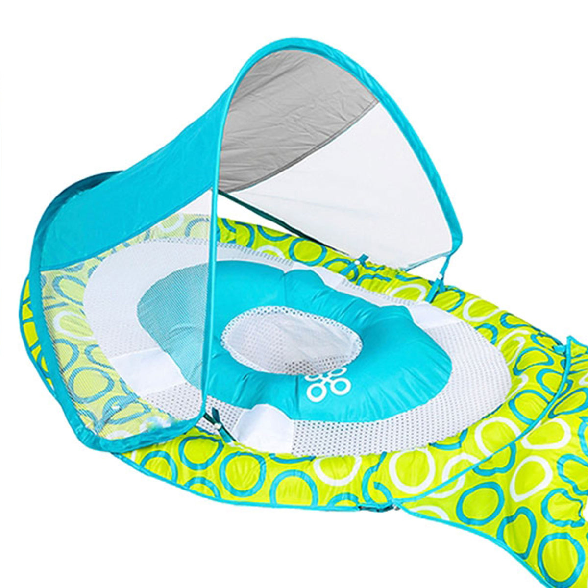 Green/Blue Inflatable Baby Spring Float with Removable UPF 50 Sun Canopy D2449