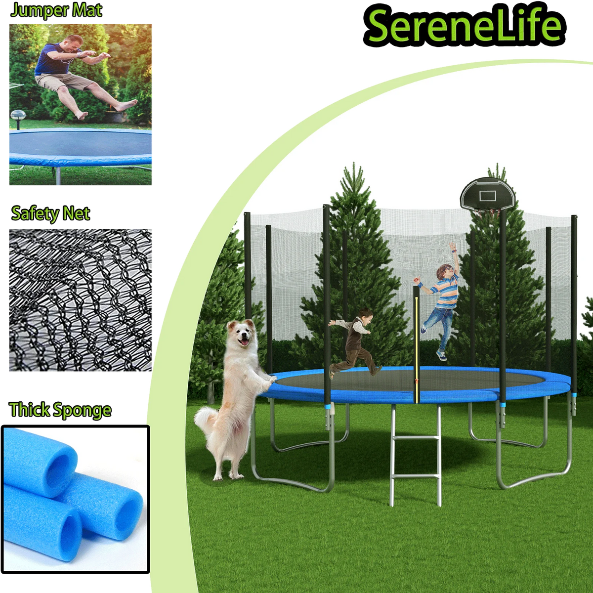 16Ft Trampoline with Basketball Board Safety Enclosure Net M299264