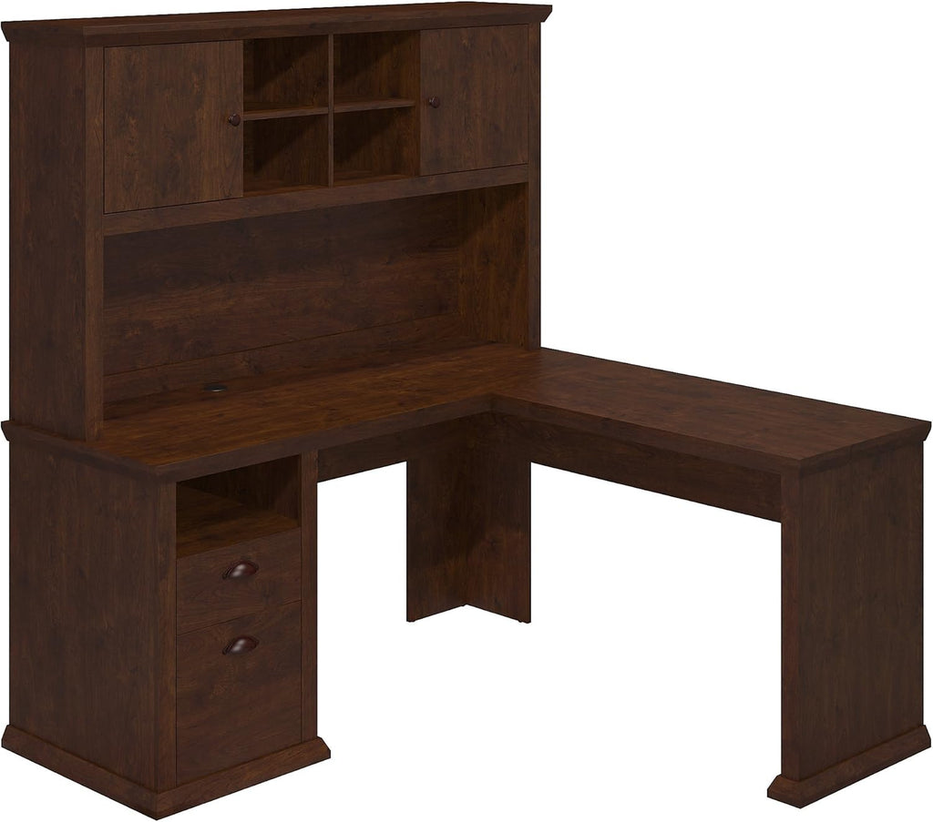 L Shaped Desk with Hutch and Lateral File Cabinet B7821