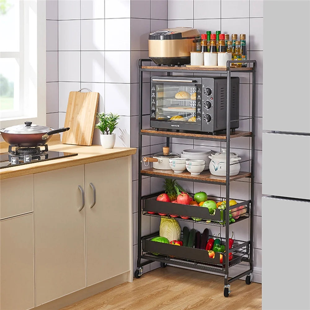 5 Tier Rolling Utility Trolley Cart with Sliding Drawers U10964