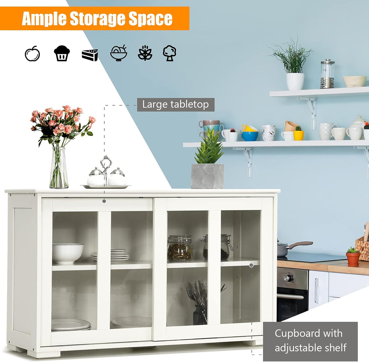 Kitchen Storage Sideboard Cabinet with Glass Storage G332847