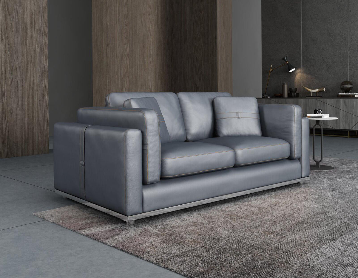 Smokey Gray Italian Leather Loveseat W414