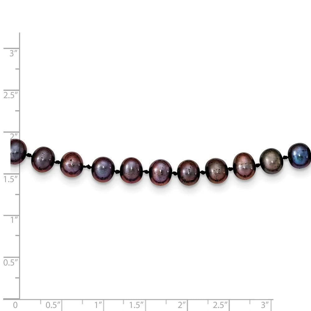 14K Yellow Gold Pearl Chain Necklace 6-7 mm Black Freshwater Cultured 16 inch K15113