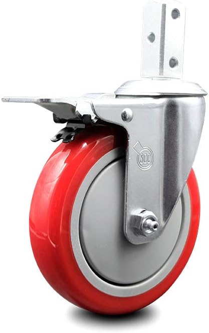 Swivel Square Stem Caster Set 4 with Red Poly Wheel M193715