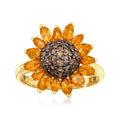1.70 ct. t.w. Citrine and .80 ct. t.w. Smoky Quartz Sunflower Ring in 18kt Gold Over Sterling D499