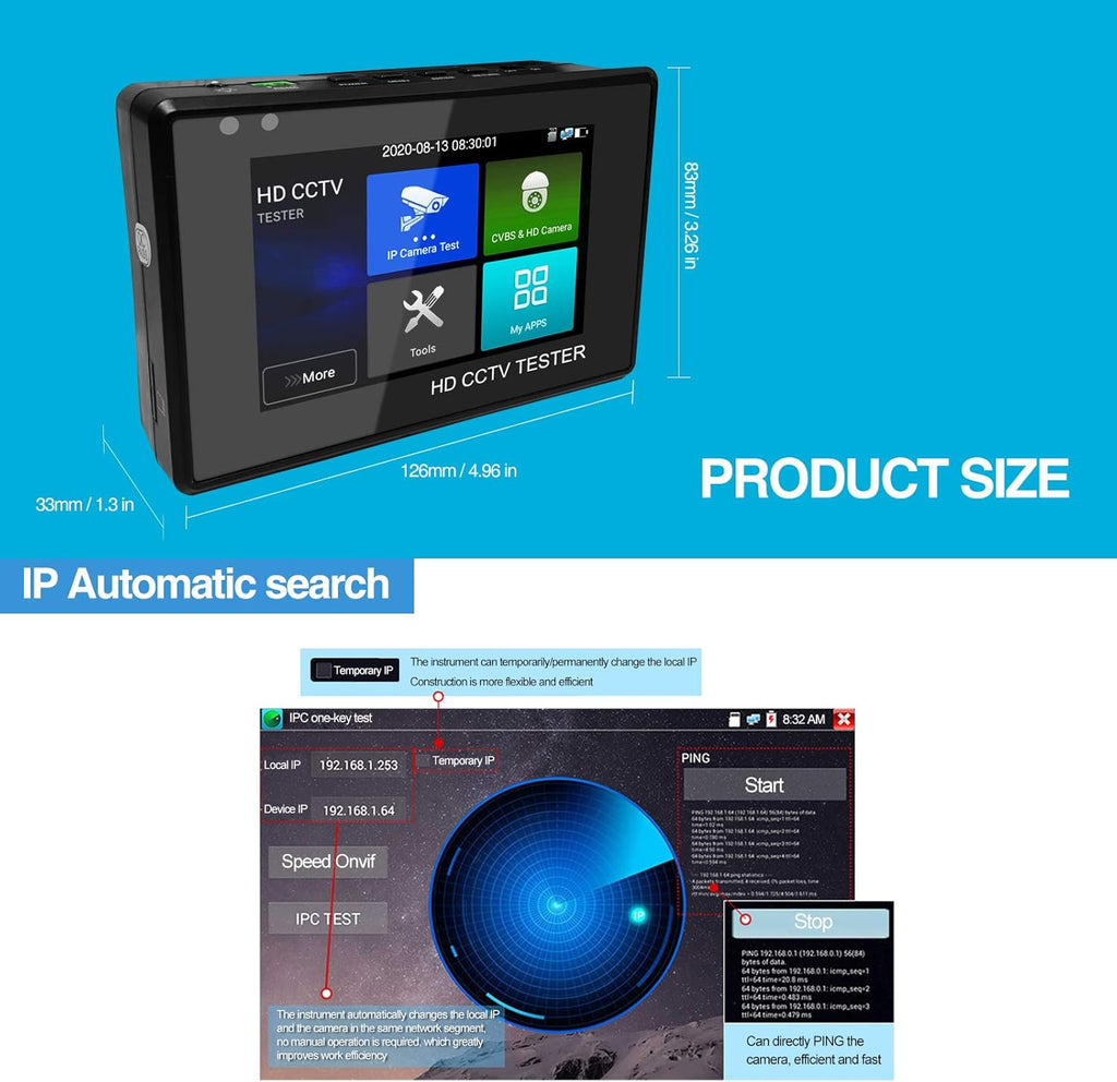 5 in 1 CCTV Camera Tester with 4-inch IPS Touch Screen Monitor V5388