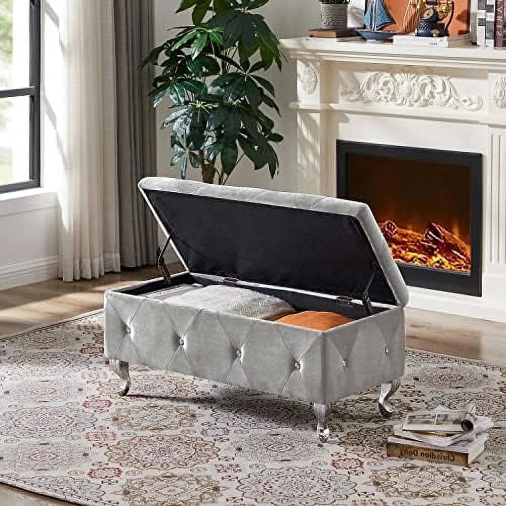 Velvet Flip Top Bench with Safety Hinge C3715