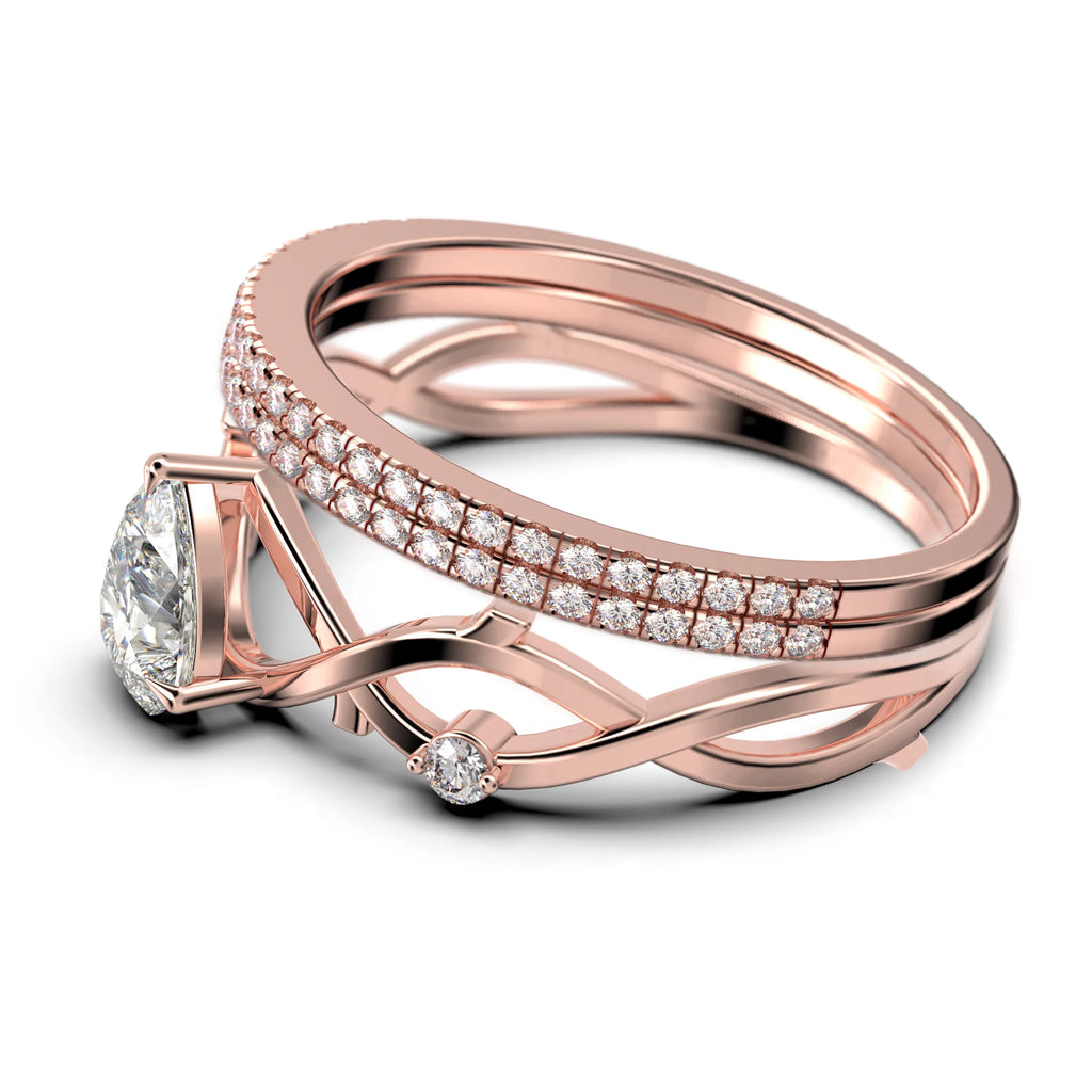 2.10 Carat Pear Cut Moissanite Engagement Ring in 925 Sterling Silver with 18k Rose Gold Plating R851