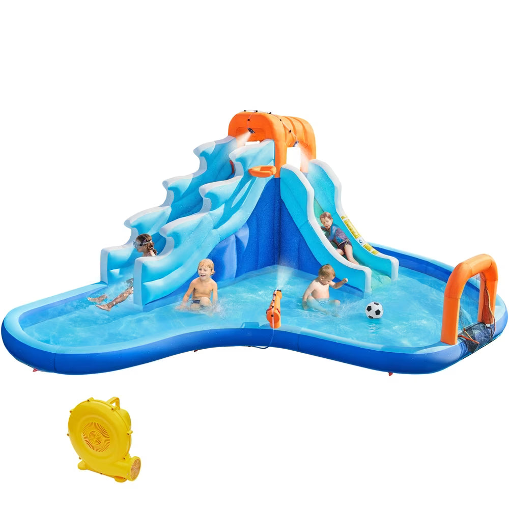 6-in-1 Dual Lane Inflatable Water Slide with 650 W Blower O296