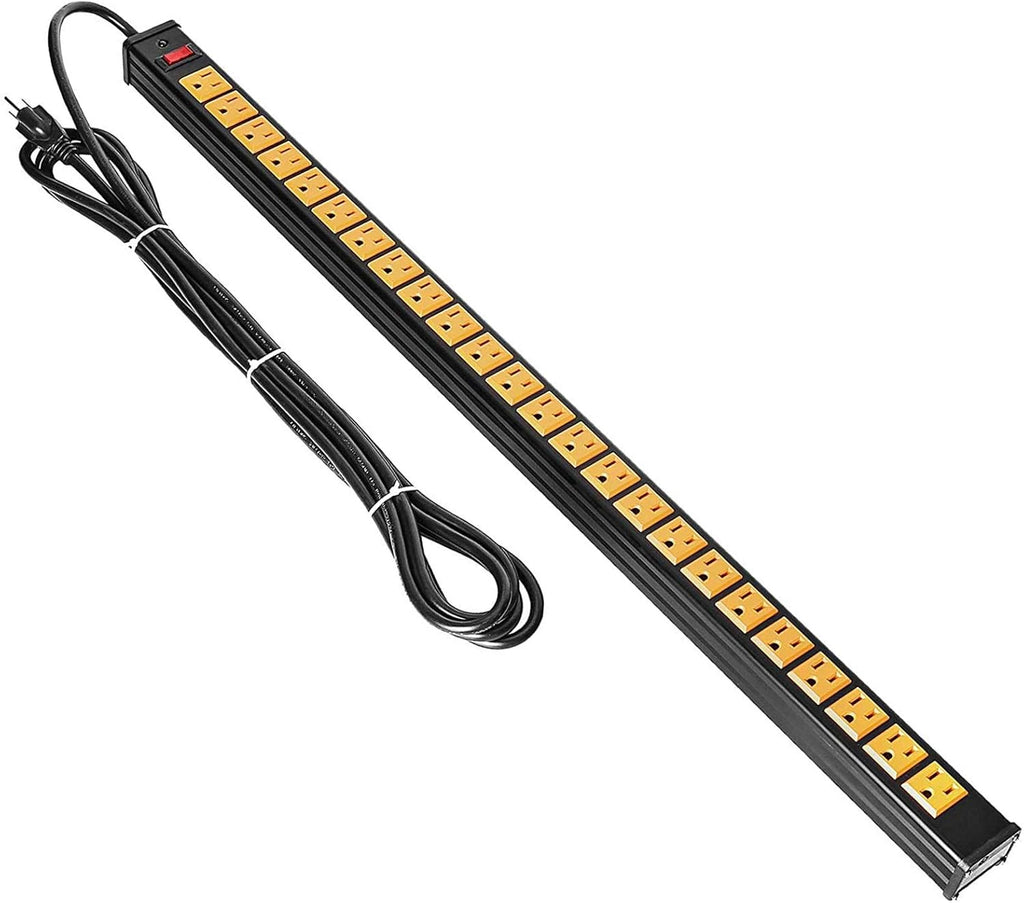 24-Outlet Metal Power Strip with 15-Foot Extension Cord, Black, Pack of 2 K584
