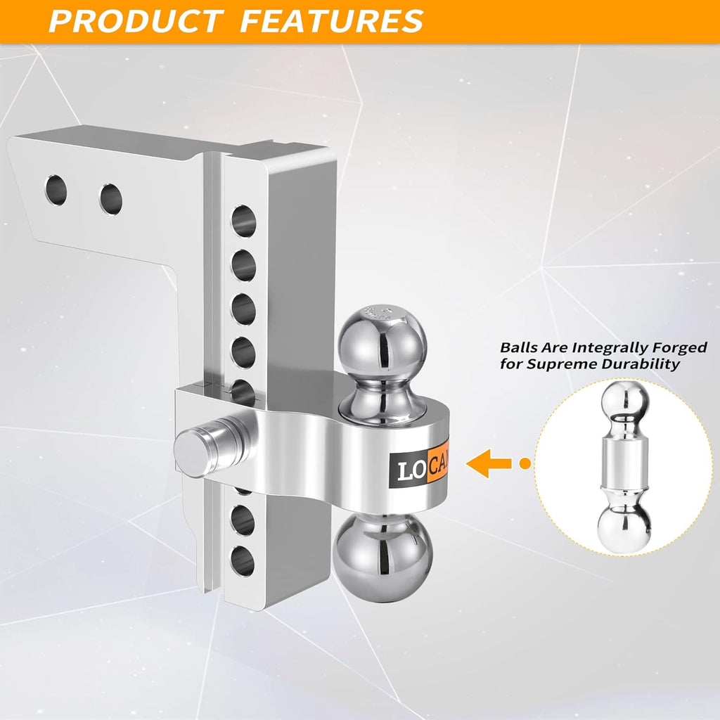 Adjustable Aluminum Trailer Hitch for 2.5-Inch Receiver, 8-Inch Drop/Rise, 18,500 LBS GTW S687