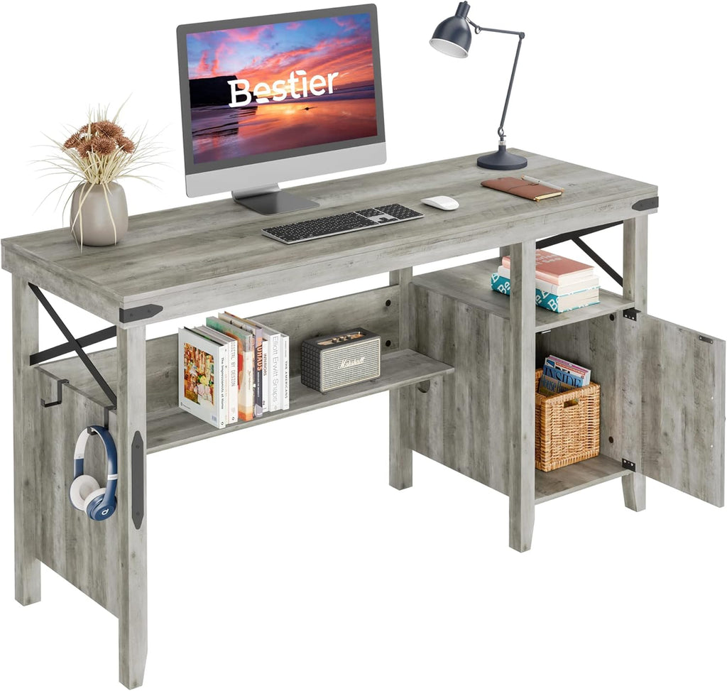 Rustic Brown 55 Inch Computer Desk with Storage Cabinet R5649