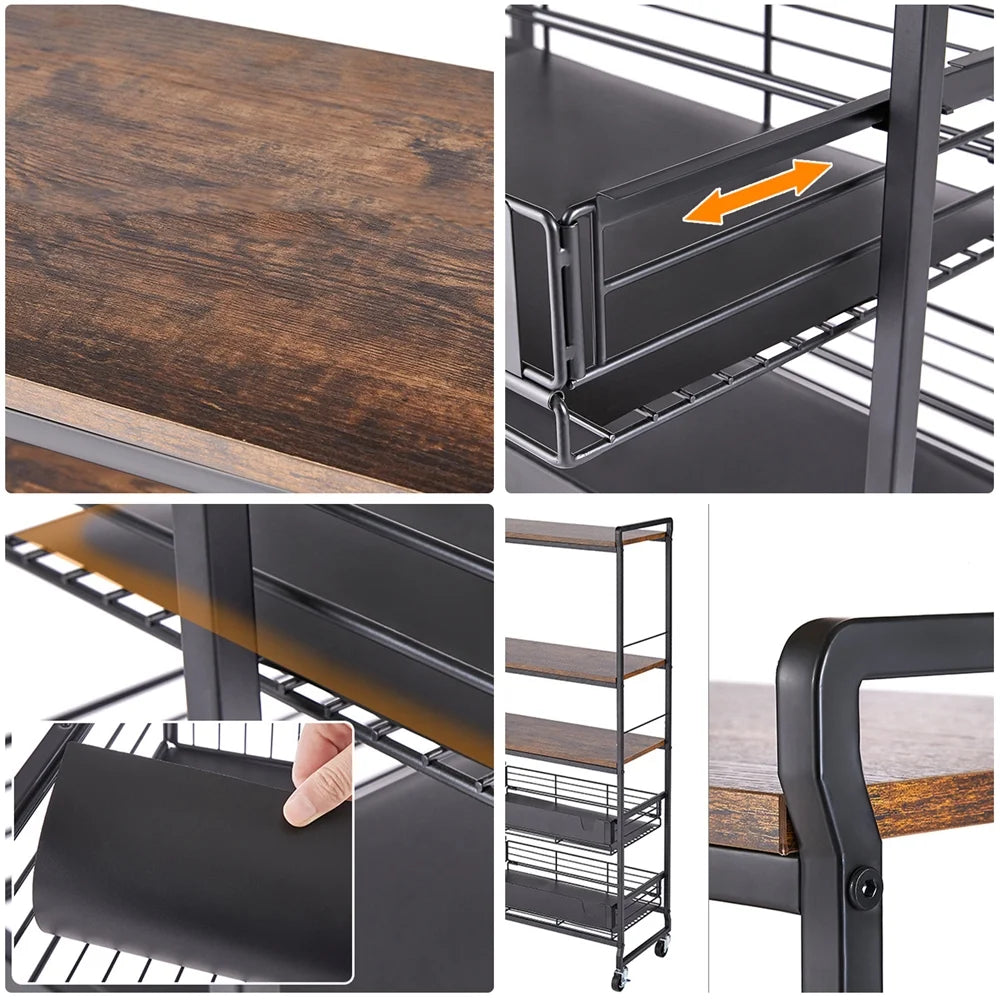5 Tier Rolling Utility Trolley Cart with Sliding Drawers U10964