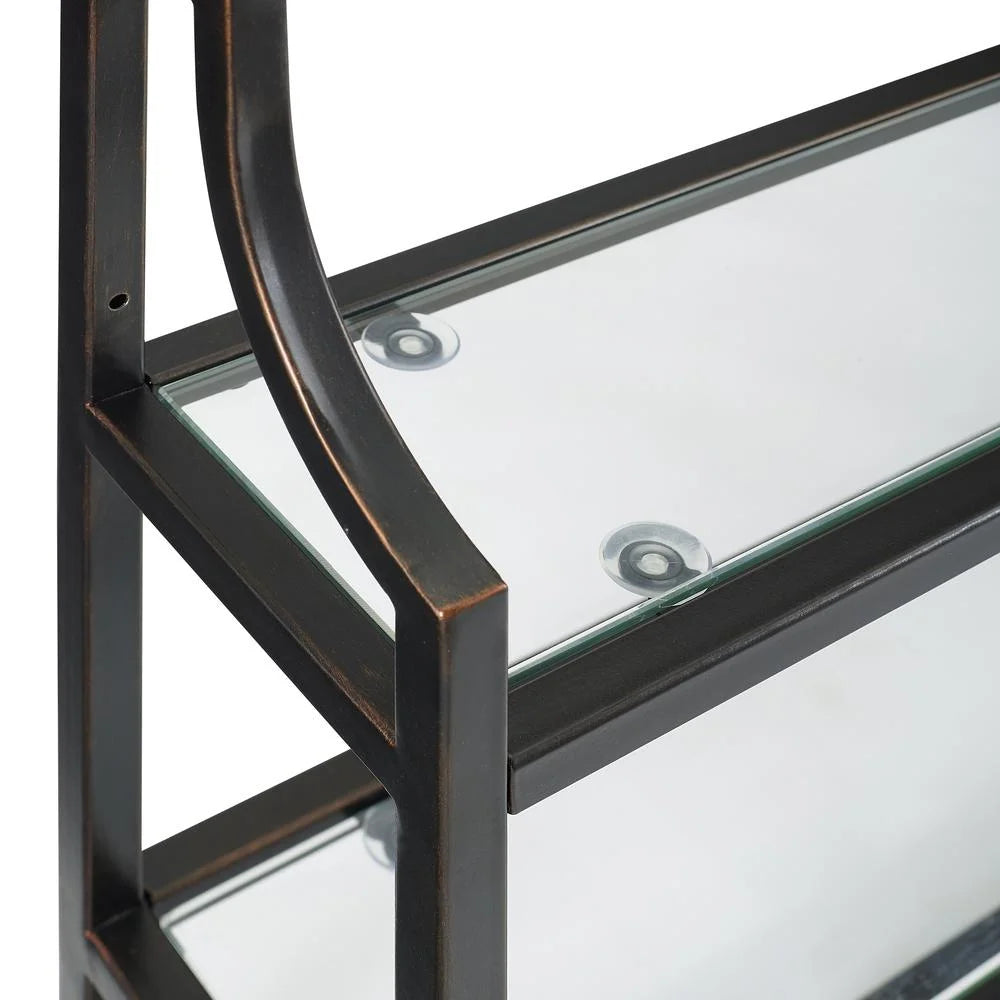 Oil Rubbed Bronze 2 Shelf Glass Metal Wall Shelf M387