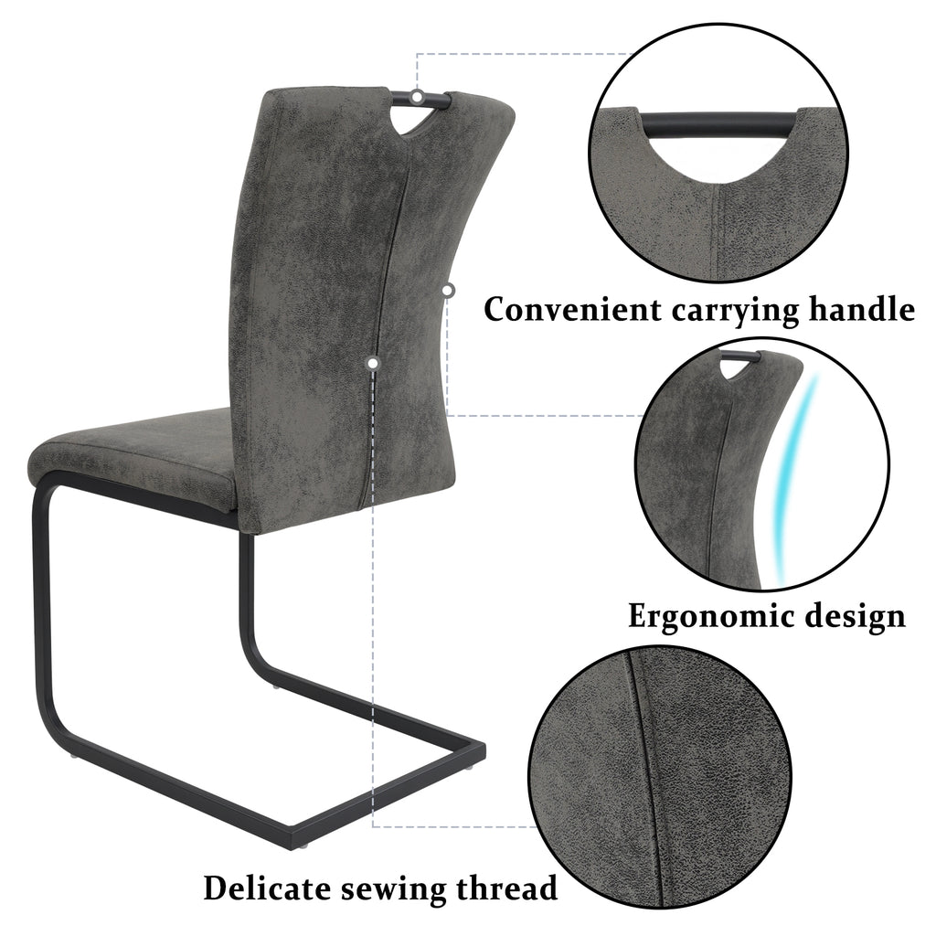 Vintage Fabric Dining Chairs Set of 4 with Handle, High Back Chair, Armless Cantilever Chairs, Grey Y288