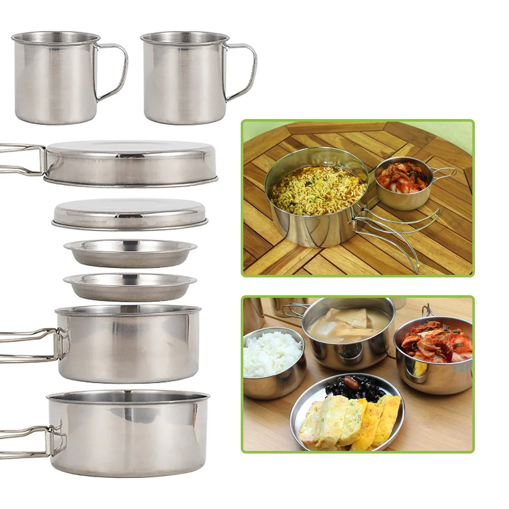 8PCS Stainless Steel Camping Cookware Mess Kit P892