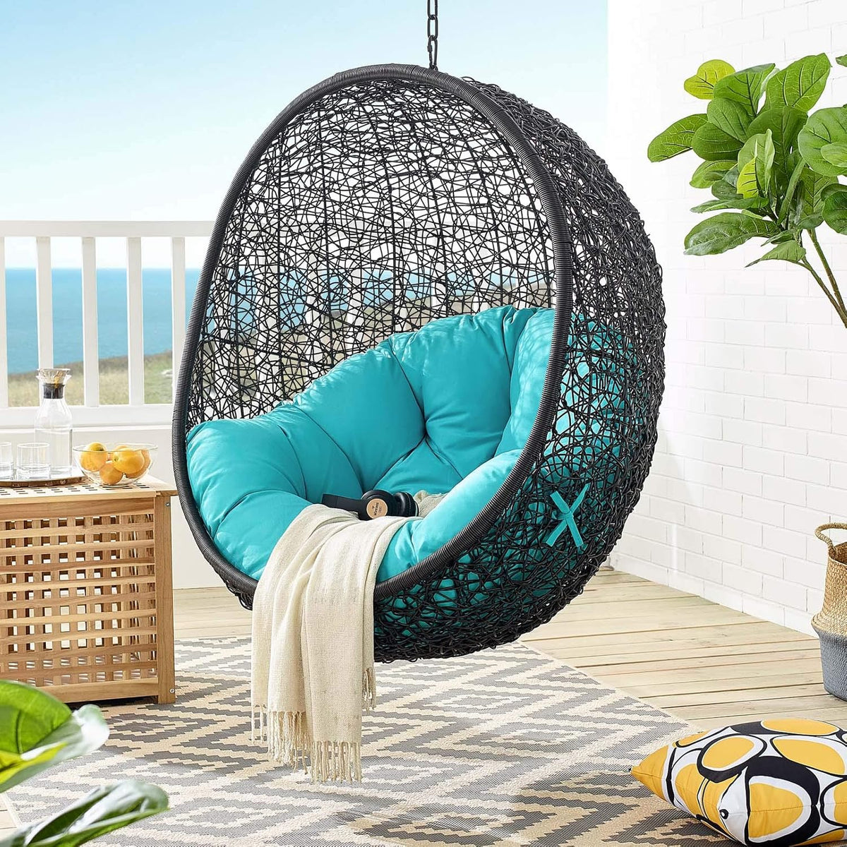 Black Turquoise Outdoor Patio Lounge Chair T360779