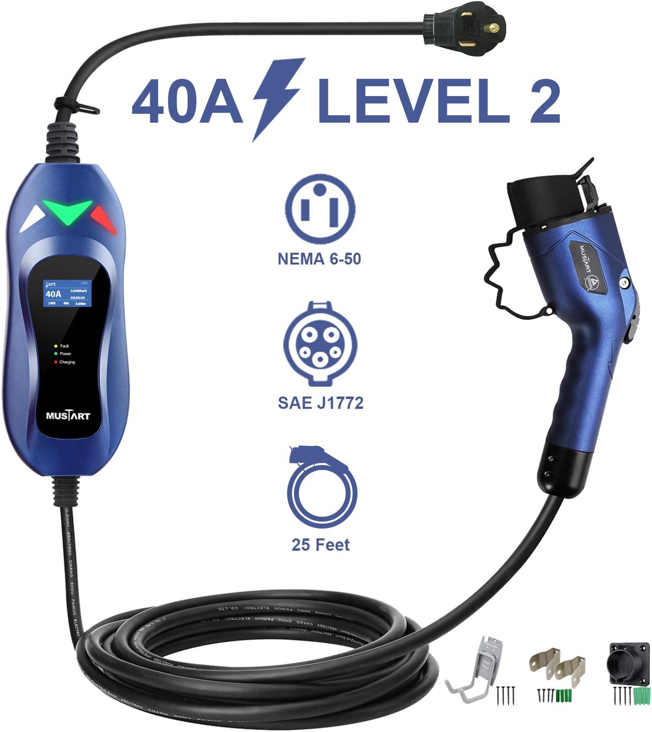 Portable EV Charger 240 Volt 25ft Cable 40 Amp A973420