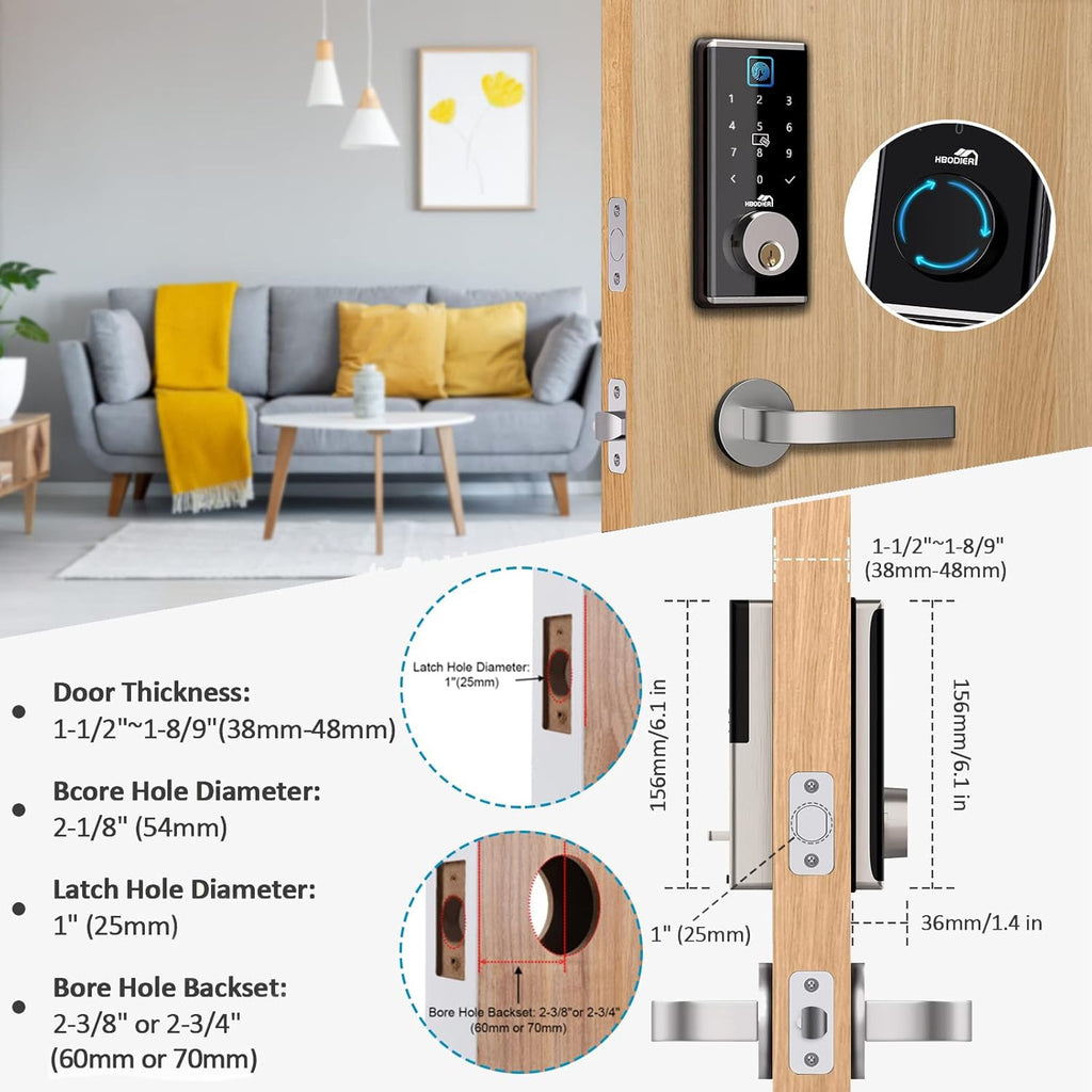 Smart Lock Keyless Entry Deadbolt with Fingerprint, Touchscreen Keypad, Keys, IC Card, APP R664