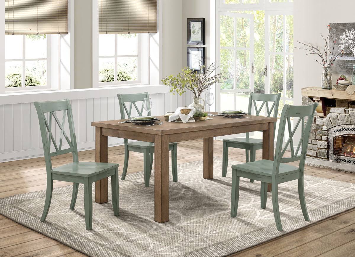 5-Piece Wood Dining Set in Natural and Teal H644072