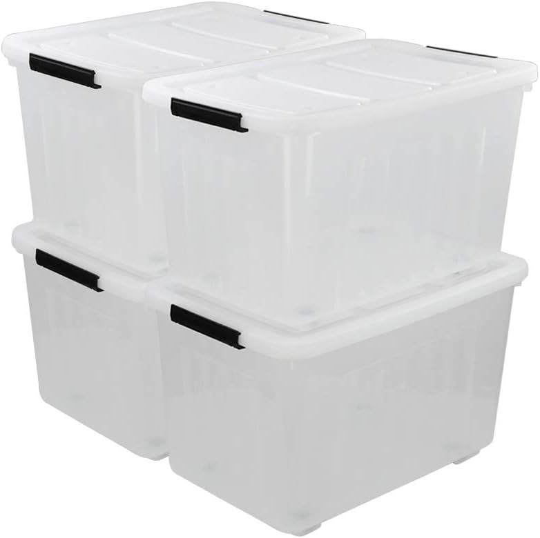 30 L Clear Plastic Storage Box with Wheels, 4-Pack F9704
