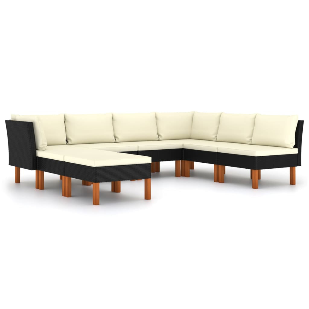 8 Piece Poly Rattan Garden Set with Cushions Black S444376