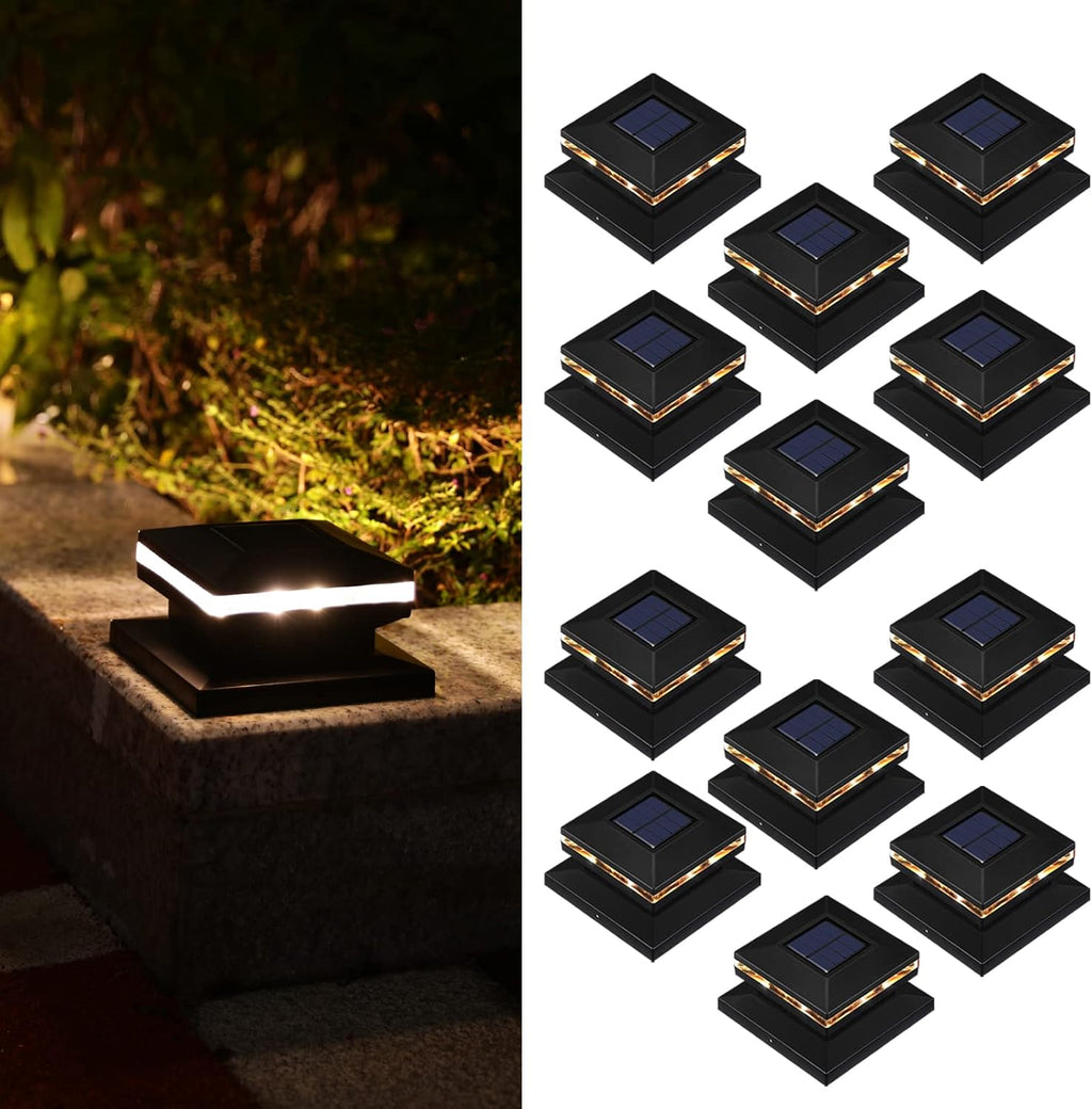 12pcs LED Warm White Solar Post Cap Lights for 4x4 6x6 Wooden Posts K9508