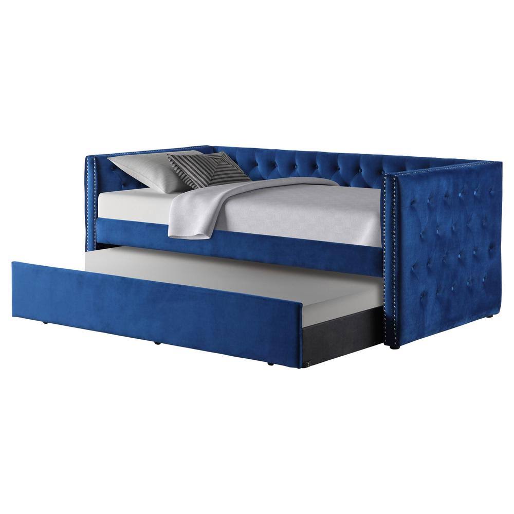Blue Tufted Velvet Daybed with Trundle Z34982