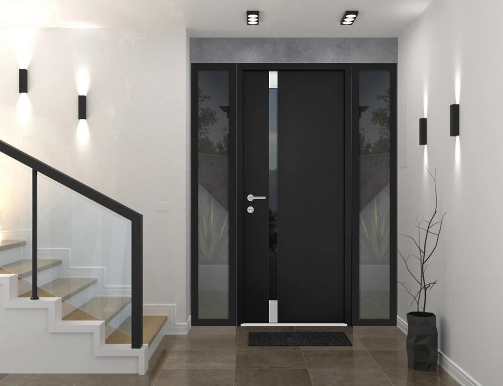 Black Steel Prehung Door with 2 Side Windows, 36" x 80" Right-hand Inswing K3623