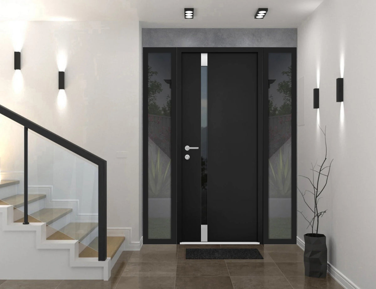 Black Steel Prehung Door with 2 Side Windows, 36" x 80" Right-hand Inswing K3623