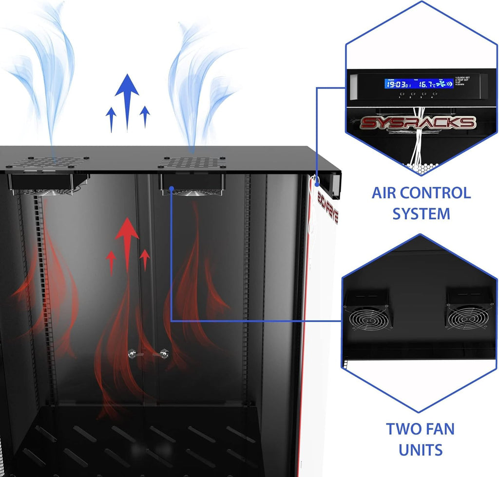 15U 35 inch Deep Server Rack Cabinet Enclosure with Cooling Fans, LCD Screen, Thermostat, PDU, Casters, Shelf W900740