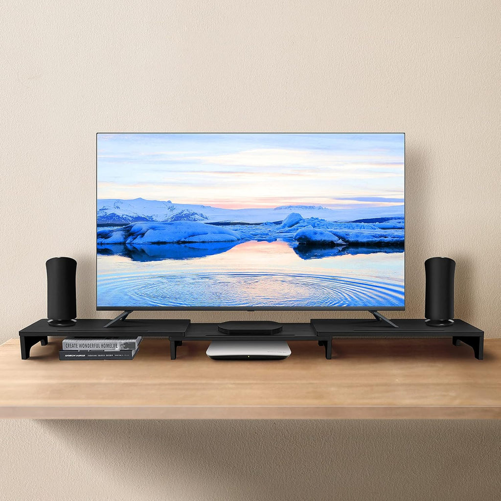 Bamboo Dual Monitor Stand Riser with 3 Shelves, Black Pack of 2 B36079