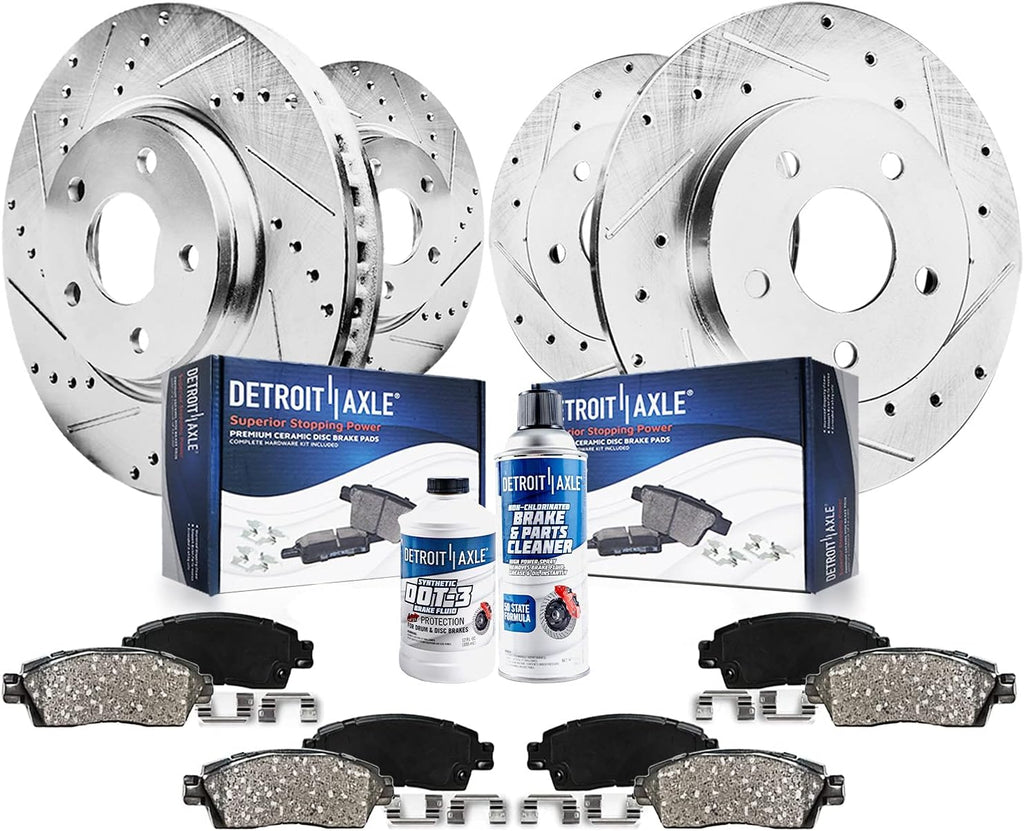 Front Rear Drilled Slotted Rotors + Brake Pads Replacement 10pc set V23462