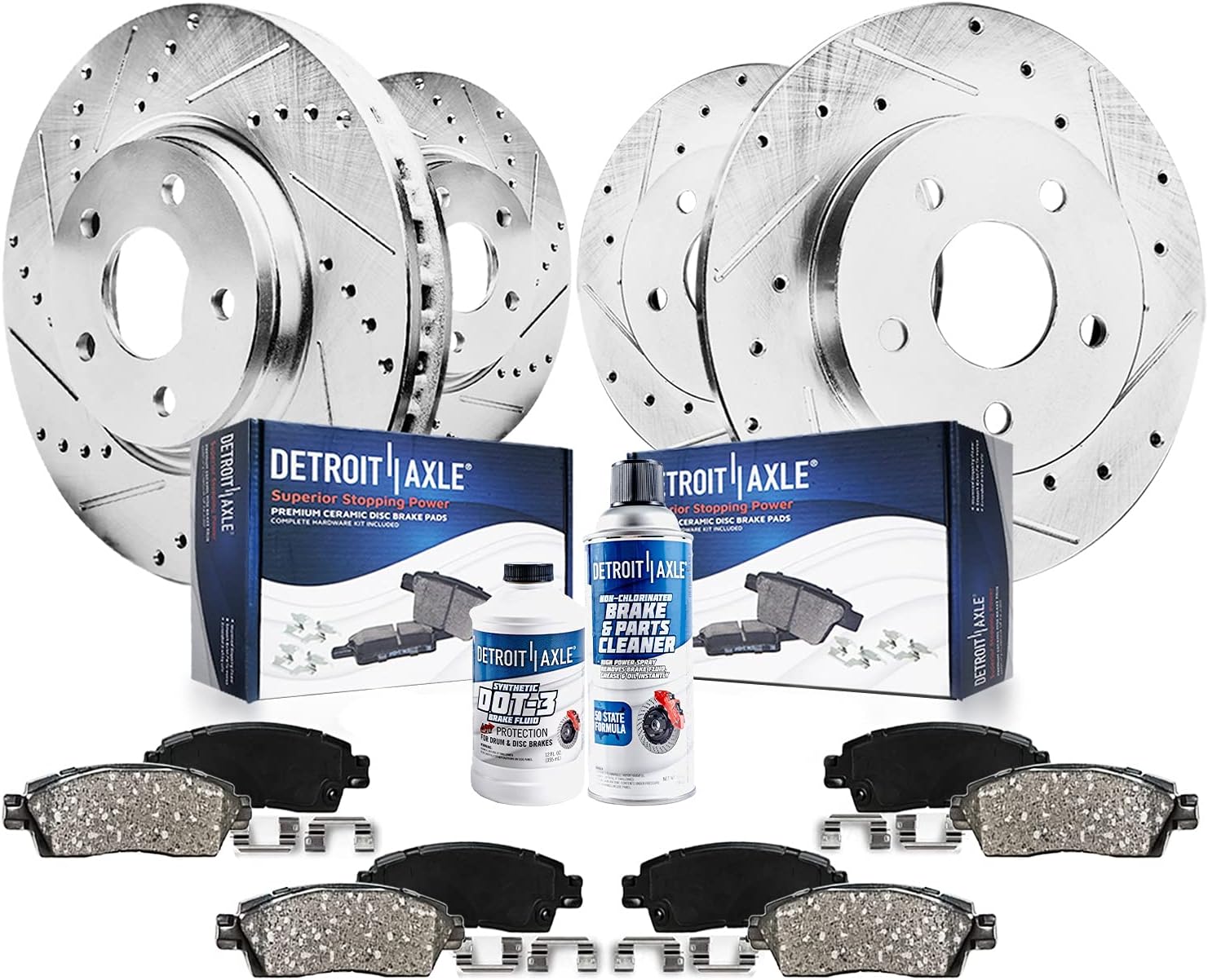 Front Rear Drilled Slotted Rotors + Brake Pads Replacement 10pc set V23462