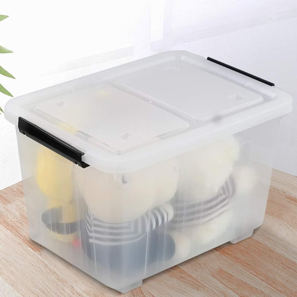 30 L Clear Plastic Storage Box with Wheels, 4-Pack F9704