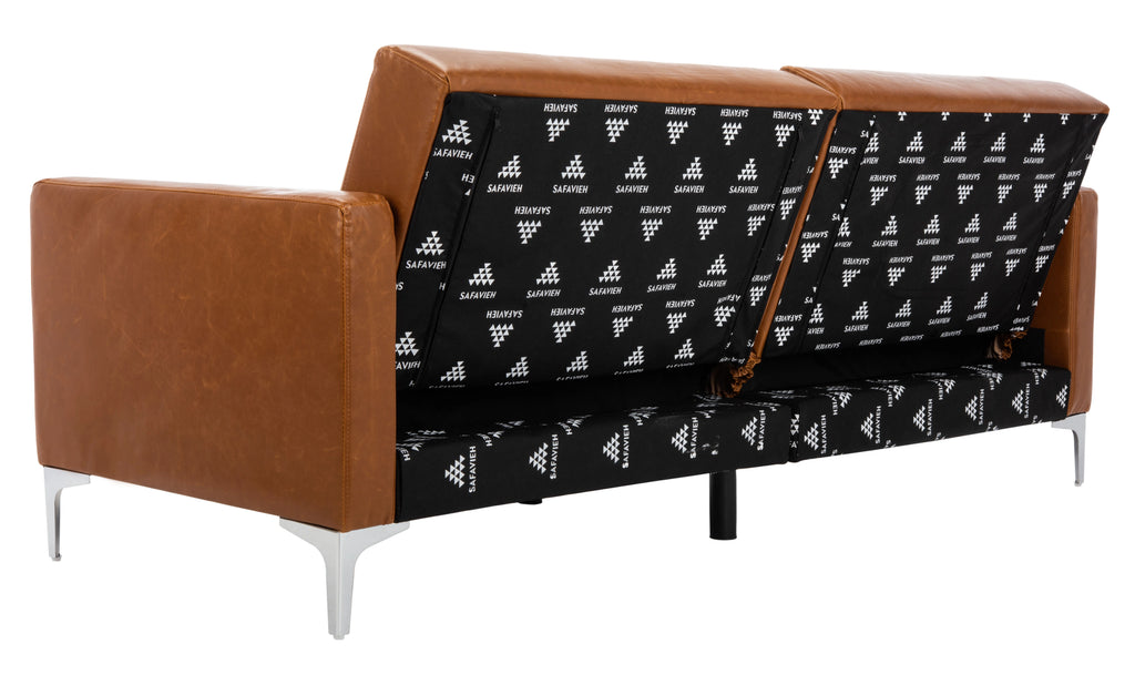 Cognac/Chrome Foldable Futon Bed W734