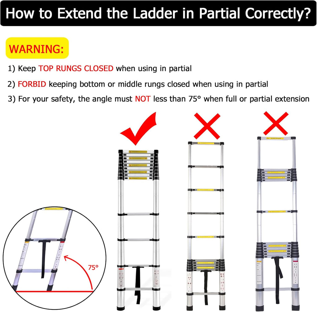 19.7FT Telescopic Extension Ladder, 330LB Capacity N251